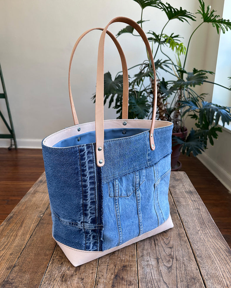 No. 002 / 003 Upcycled Tote in Vintage Denim Patchwork