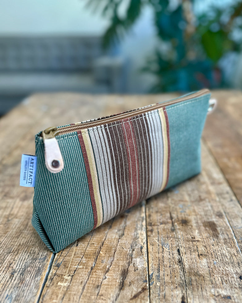 Zip Pouch in Upcycled Vintage Awning - Spruce Stripe
