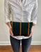 Zip Pouch in Upcycled Awning Cloth - Green Repp Stripe