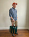 Day Tote in Upcycled Awning Material & Canvas - Green Repp Stripe