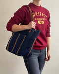 Day Tote in Upcycled Awning Material & Canvas - Navy Repp Stripe