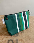 Zip Pouch in Antique Upcycled Awning Cloth - Green Black